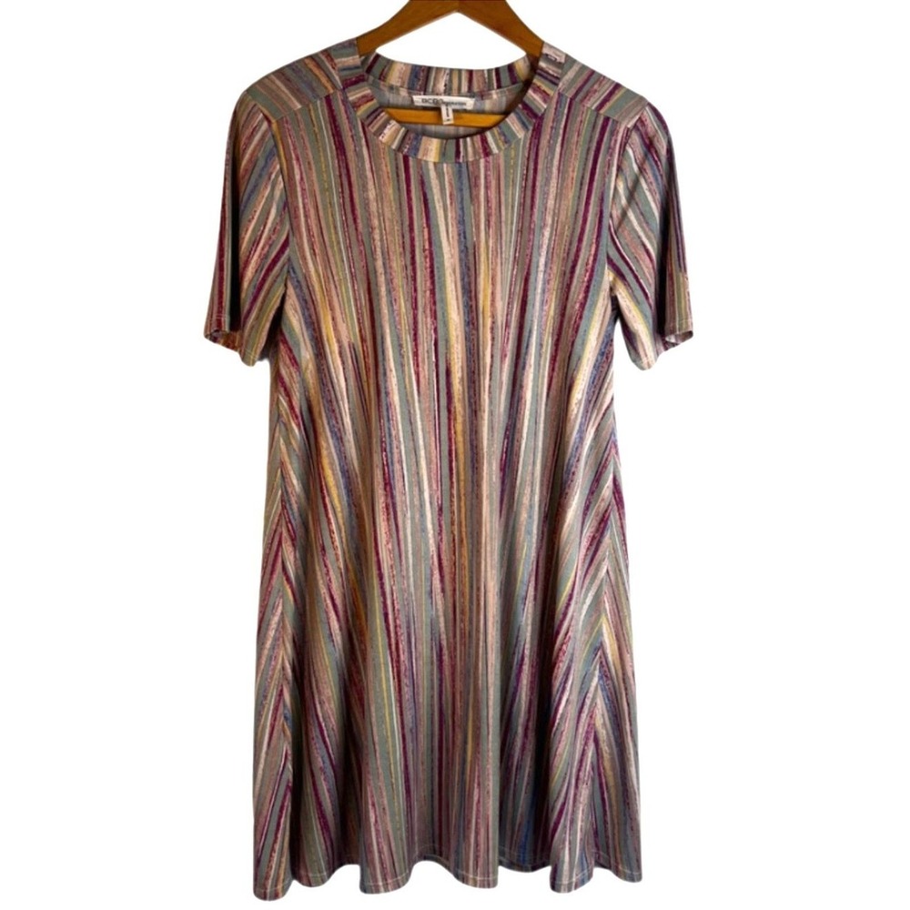 BCBG Generation Colorful Striped Tshirt Dress Short‎ Sleeve Mod Size Medium
